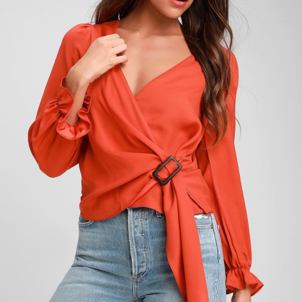 Everson Rust Orange Long Sleeve Wrap Top